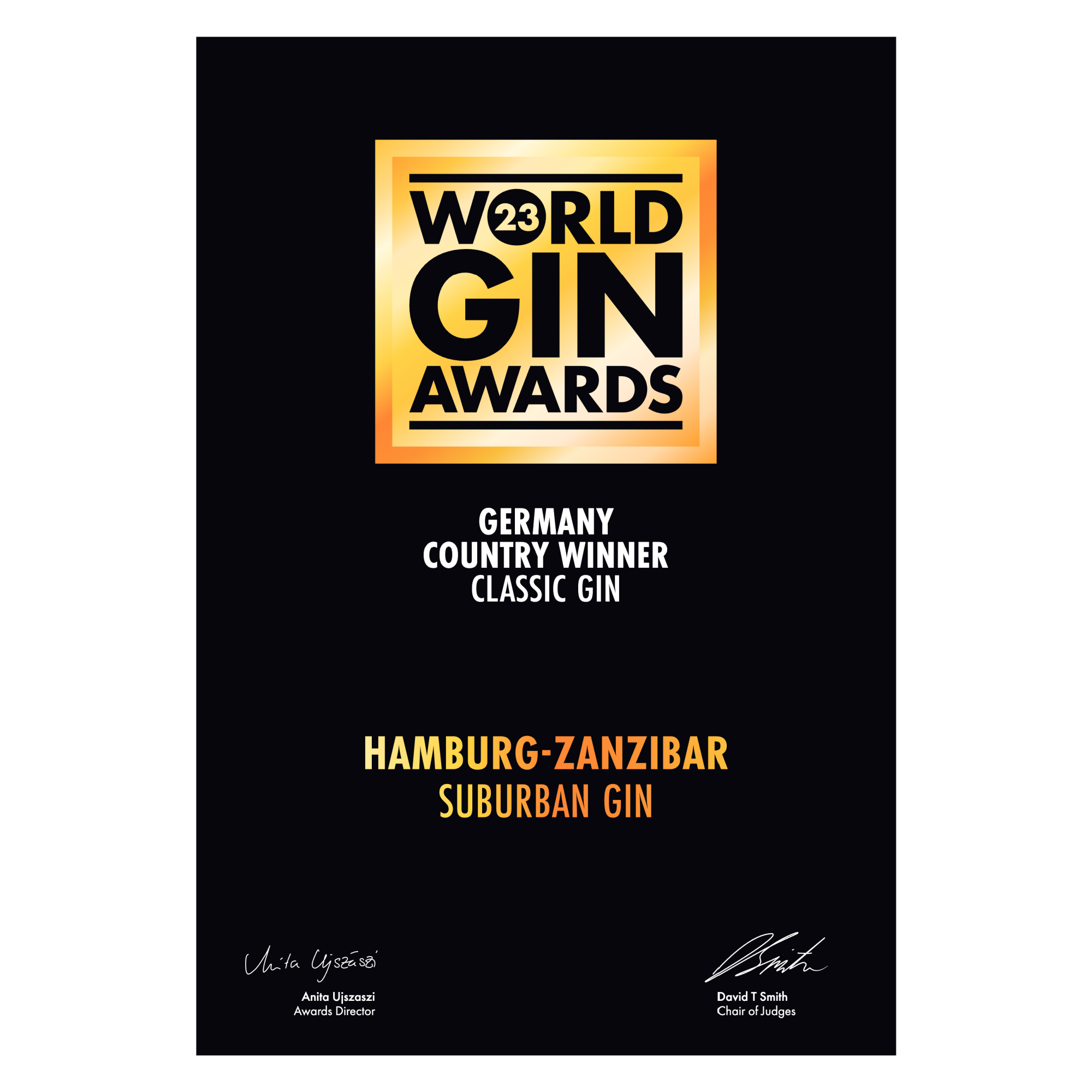 Urkunde World Gin Award Hamburg Zanzibar